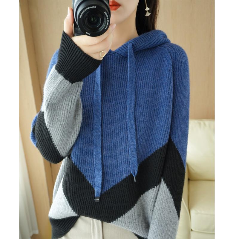 Knitted V-down Color Block Sweater