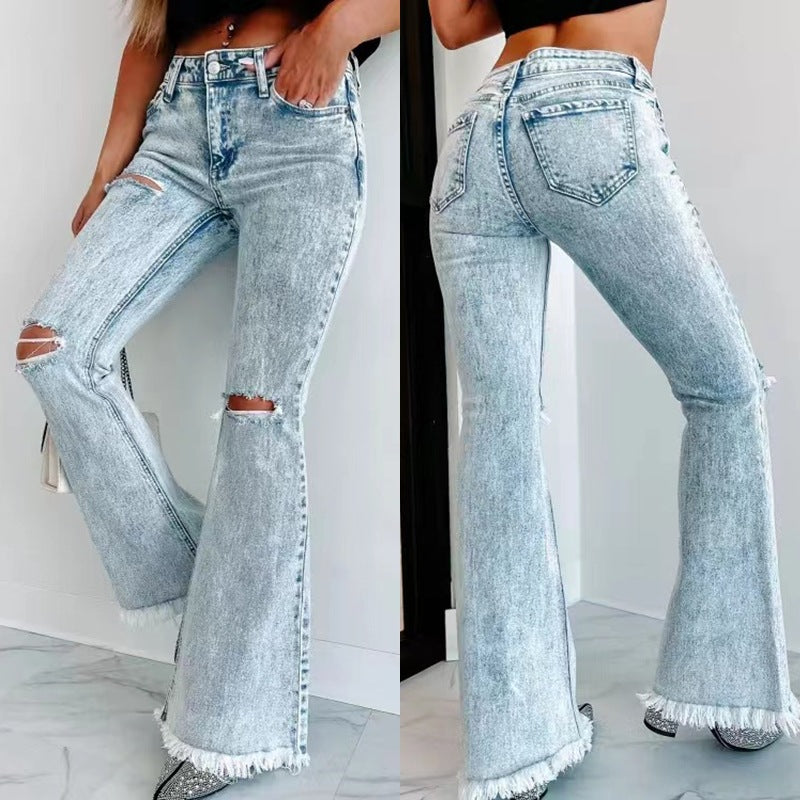 Flare Frayed Hem High-Waisted Jeans