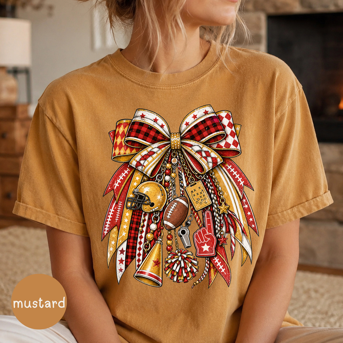 Game Day Shirt, Comfort Colors Football T-Shirt, Fall Football Tee, Team Spirit Apparel, Football Mom Shirt, Red & Yellow
