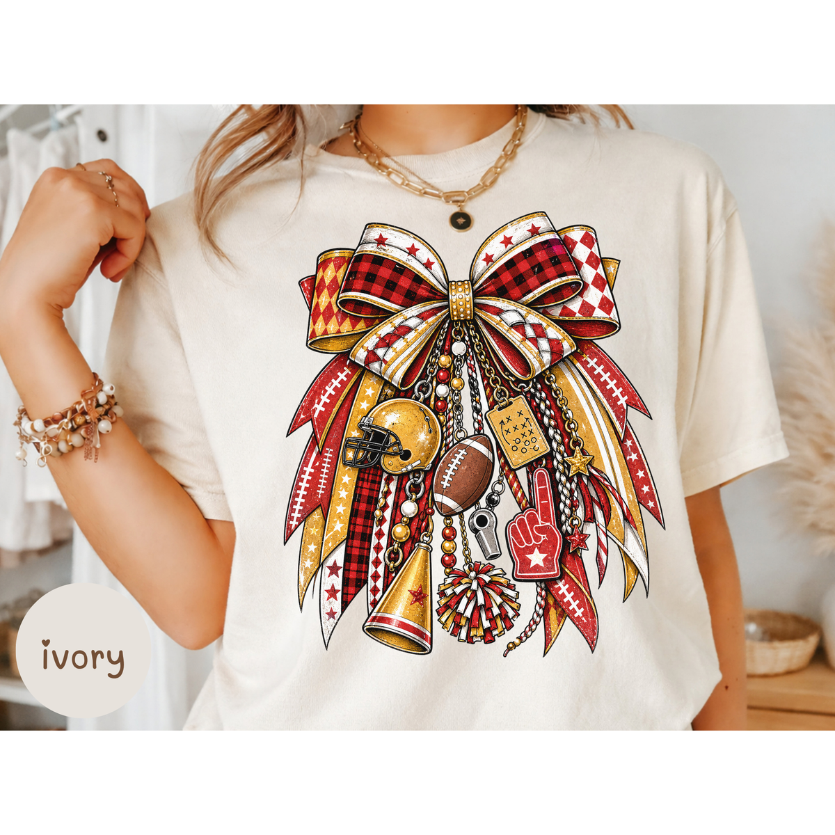 Game Day Shirt, Comfort Colors Football T-Shirt, Fall Football Tee, Team Spirit Apparel, Football Mom Shirt, Red & Yellow