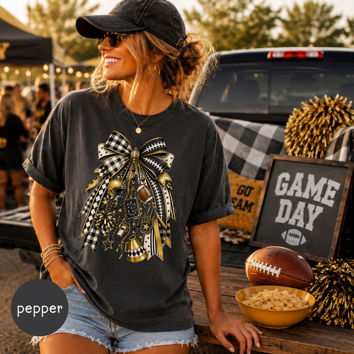Game Day Shirt, Comfort Colors Football T-Shirt, Fall Football Tee, Team Spirit Apparel, Football Mom Shirt, Black & Gold