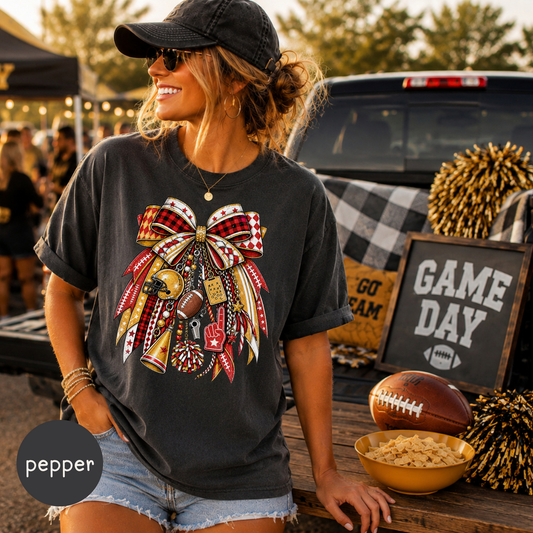 Game Day Shirt, Comfort Colors Football T-Shirt, Fall Football Tee, Team Spirit Apparel, Football Mom Shirt, Red & Yellow