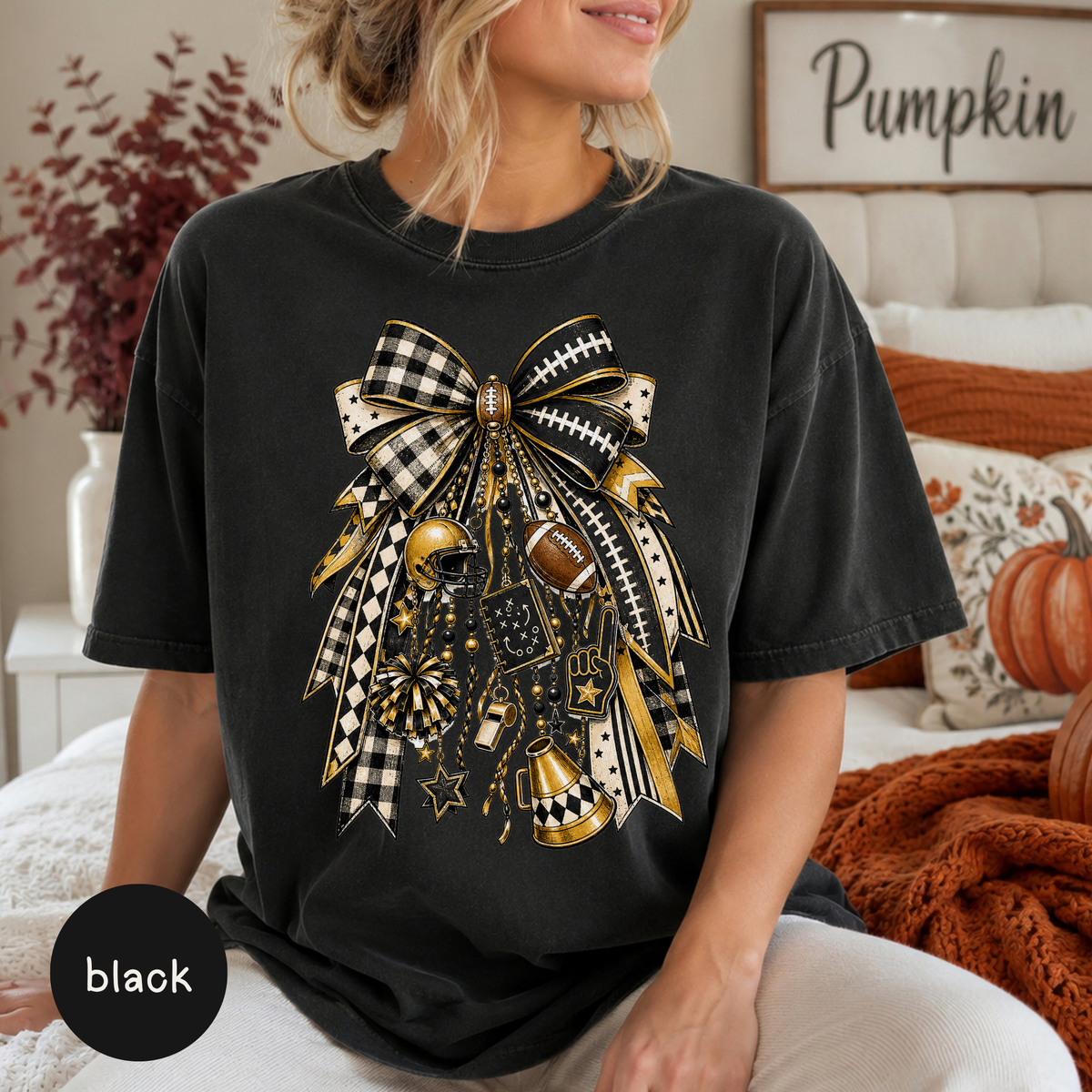 Game Day Shirt, Comfort Colors Football T-Shirt, Fall Football Tee, Team Spirit Apparel, Football Mom Shirt, Black & Gold