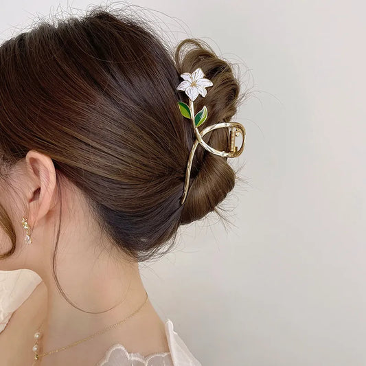 Metal Hair Claw Elegant Gold Flowers Hair Clips