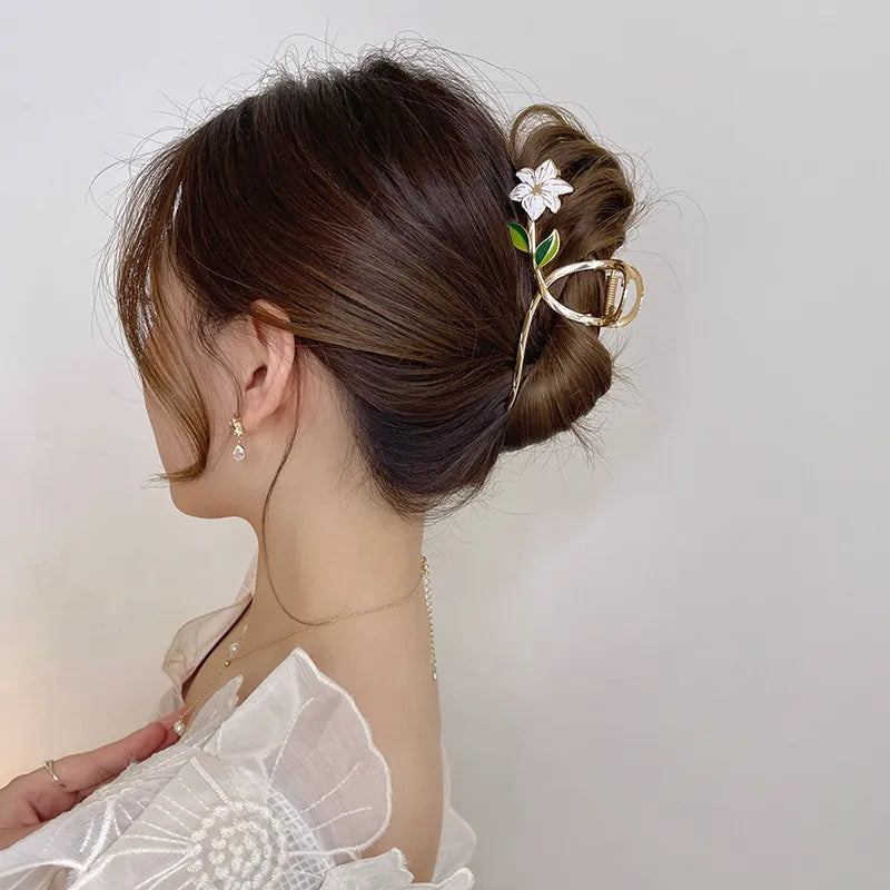 Metal Hair Claw Elegant Gold Flowers Hair Clips