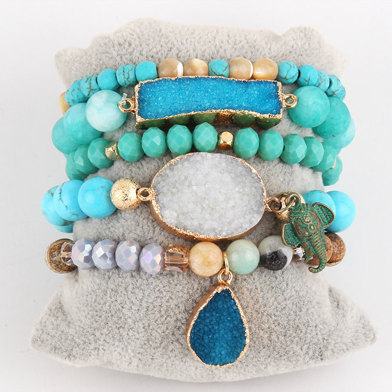 Designer Boho Natural Stone Beaded Bracelet Set